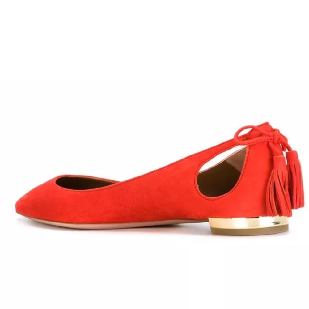 Aquazzura Forever Marilyn Tassel Bow Suede Flats - Picture 3 of 8